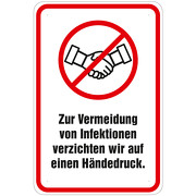 Schild Infektionsgefahr Hände geben schütteln nicht erwünscht Alu