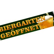 Spannbanner Banner Werbebanner Biergarten geöffnet offen 2 x 0,5 Meter