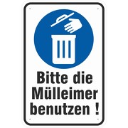 Schild Mülleimer benutzen Abfall Müll Eimer nutzen 3mm Alu-Verbund