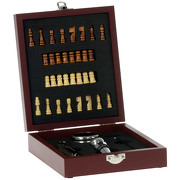 Weinset in Holzbox mit Schachspiel für Sommelier auch mit Gravurplatte und Gravur