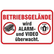 Schild Alarm und Videoüberwacht Betriebsgelände in 3 Größen Aluverbund