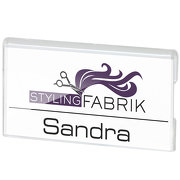 Namensschilder gerade mit Halteclip und Nadel Kunststoff Acryl klarsicht 32x65mm