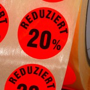 Etiketten Reduziert 20% Haftpapier 30 mm rund leuchtend rot