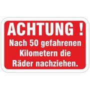 Aufkleber Reifen Winterreifen Radmuttern Räder nachziehen nach 50 km 40 x 25 mm