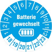 Batterie gewechselt Prüfetiketten / Prüfplaketten 30 mm rund 2018-23