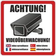 Aufkleber Achtung Video / Videoüberwachung eckig 5 Sprachen