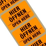 Etiketten Hier öffnen 2-sprachig Haftpapier 38 x 23 mm leuchtend orange