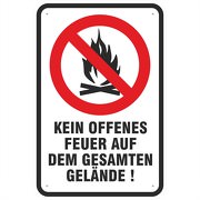 Schild Kein offenes Feuer auf dem Gelände 3mm Aluverbund 3 Maße