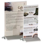 Menükartenhalter mit silber-eloxiertem Aluminium-Profil und Acryl-Plakattaschen