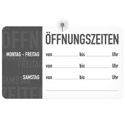 Schild Öffnungszeiten mit Saugnapf und Haken zum selbst beschriften
