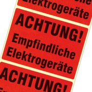 Etiketten Achtung empfindliche Elektrogeräte Haftpapier 105x75 mm rot