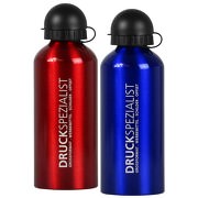 Trinkflasche rot oder blau 0,6l Aluminium mit Lasergravur Namen Grafiken Logos
