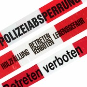 Absperrband Polizeiabsperrung, Holzfällung, Feuerwehr-Sperrzone Betreten verboten, Flatterband, Warnband rot-weiß 80 mm extrem reißfest 500m lang