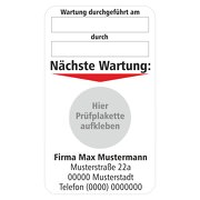 Grundplakette nächste Wartung Aufkleber mit Firmeneindruck 50 x 85 mm