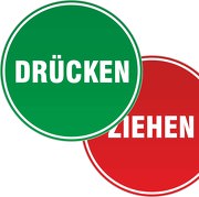 Aufkleber Set ziehen und drücken 6 cm rund wetterfest für Türen