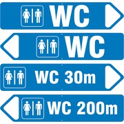 WC Schild Aluverbund mit Pfeil links rechts Meterangabe freier Text