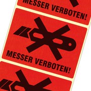 Etiketten Messer verboten nicht aufschneiden Haftpapier rot