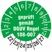 Prüfetiketten geprüft nach DGUV Regel 108-007 2022-27 Prüfplaketten