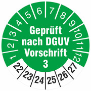 Geprüft nach DGUV Vorschrift 3 Prüfetiketten Prüfplaketten 30 mm rund 2022-27