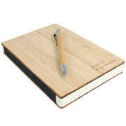 Notizbuch und Kugelschreiber Set ARIELLA Bambus Holzcover und Gravur