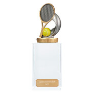 Pokal Trophäe Tennis Glassockel Glaspokal mit Gravur