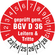 Prüfetiketten geprüft gemäß BGV D36 Leitern und Tritte 2023-2028