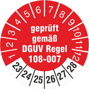 Prüfetiketten Lagereinrichtungen geprüft DGUV Regel 108-007 2023-2028