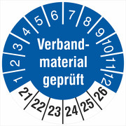 Prüfetiketten Verbandsmaterial geprüft 2021-2026 Prüfplaketten