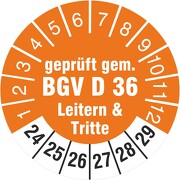 Prüfplakette geprüft gem. BGV D 36 Leitern & Tritte 2024-2029
