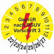 Prüfplakette Geprüft nach DGUV Vorschrift 3 gelb Prüfetiketten 2022