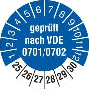 Prüfplakette Geprüft nach VDE 0701/0702 18 oder 30 mm 2021 bis 2026