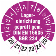 Prüfetiketten Lagereinrichtung geprüft DIN EN 15635 BGR 234 2020-2025