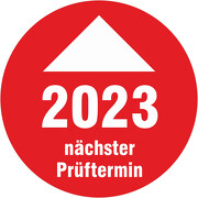 Prüfplaketten 2023 mit Pfeil Prüfetiketten nächster Prüftermin 18 oder 30mm