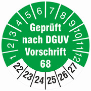 Prüfplaketten geprüft nach DGUV Vorschrift 68 Prüfetiketten 2022-27
