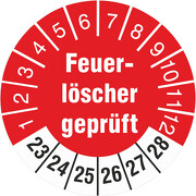 Prüfplaketten Prüfetiketten Feuerlöscher geprüft 2023-2028 18 30 mm