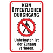Schild Hinweisschild kein öffentlicher Durchgang mit Symbol 3 mm Alu