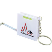 Schlüsselanhänger Rollbandmaß RIZO 1 m mit Wasserwaage und Druck Logo