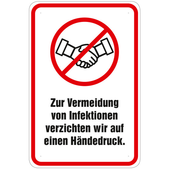 Schild Infektionsgefahr Hände geben schütteln nicht erwünscht Alu