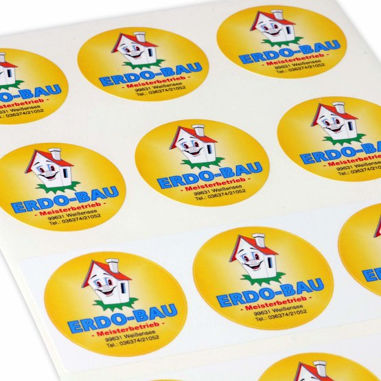 Etiketten PP Folie satiniert Druck mit Logo bedruckt 4-farbig