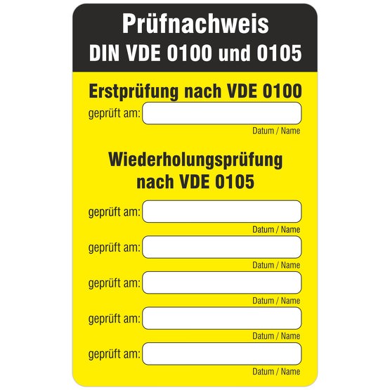 VDE 0100 Prüfnachweis 80 x 125 mm Aufkleber Etikett Prüfetikett