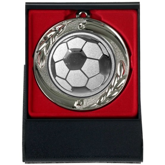 Fußball Medaille mit Etui zum Aufstellen gold silber bronze 70mm Metall