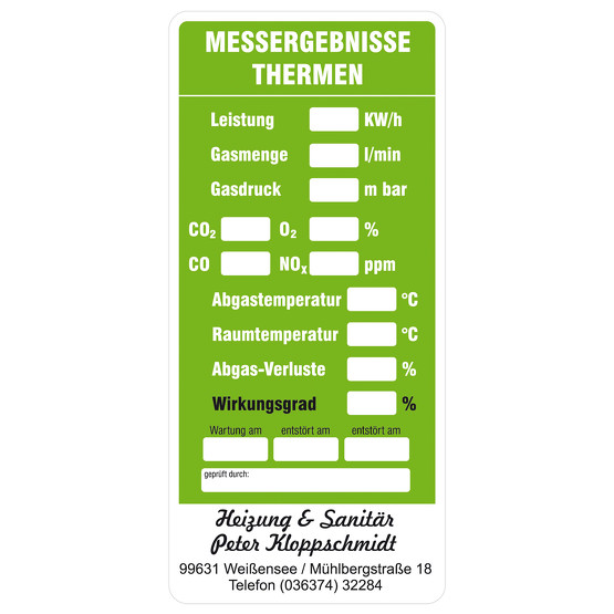 Gasthermen - Wartungsaufkleber / Kesselaufkleber