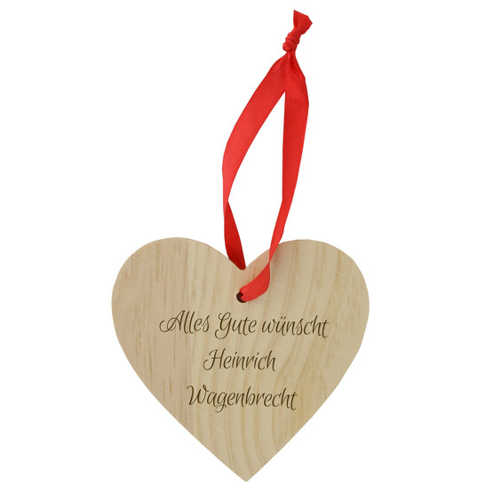 Herz aus Holz mit Band als Anhänger für Geschenke mit Gravur Namen