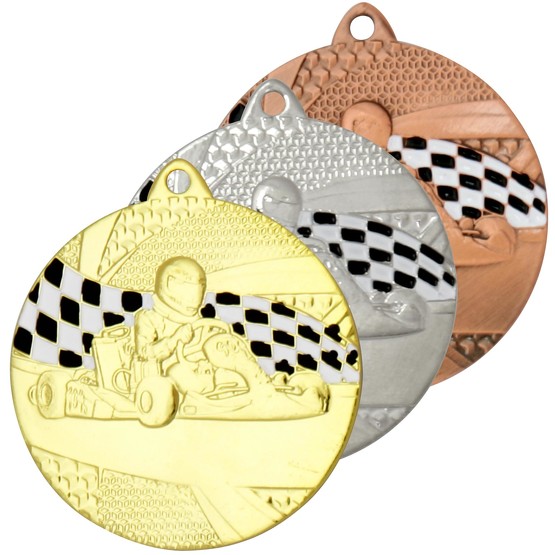 Medaille Kart Gokart Kart fahren Medaillen rund gold silber bronze Set