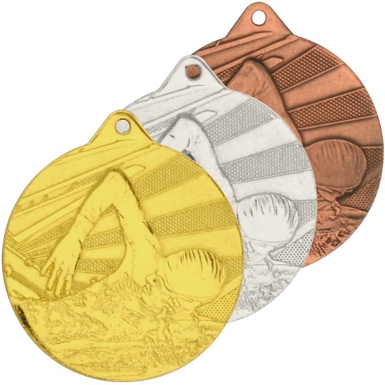 Medaille Schwimmen 2 Medaillen 50 mm rund gold silber bronze Set