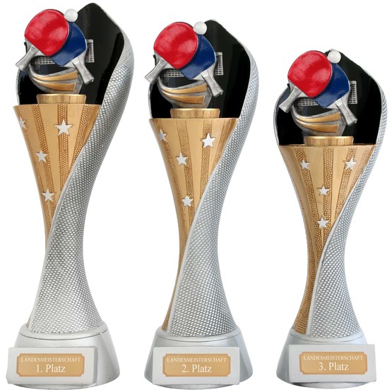 Beschriftung Tischtennis Trophäe Pokal 3er set oder einzeln incl 