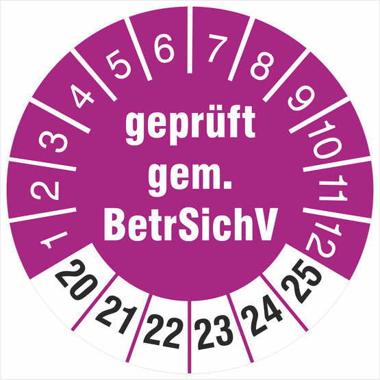 Prüfetiketten geprüft gemäß BetrSichV 2020-2025 Prüfplakette 18 30 mm