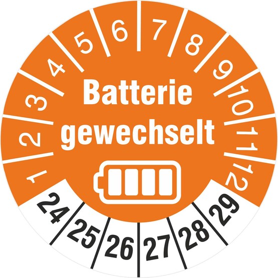 Prüfetiketten Batterie gewechselt Batteriewechsel durchgeführt 2020-2025