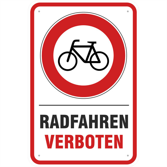 Schild oder Aufkleber Radfahren verboten 3 Größen