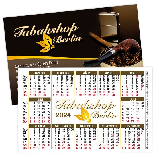 Taschenkalender 2024 300g 4-farbig mit Druck Kalender 85x54 mm